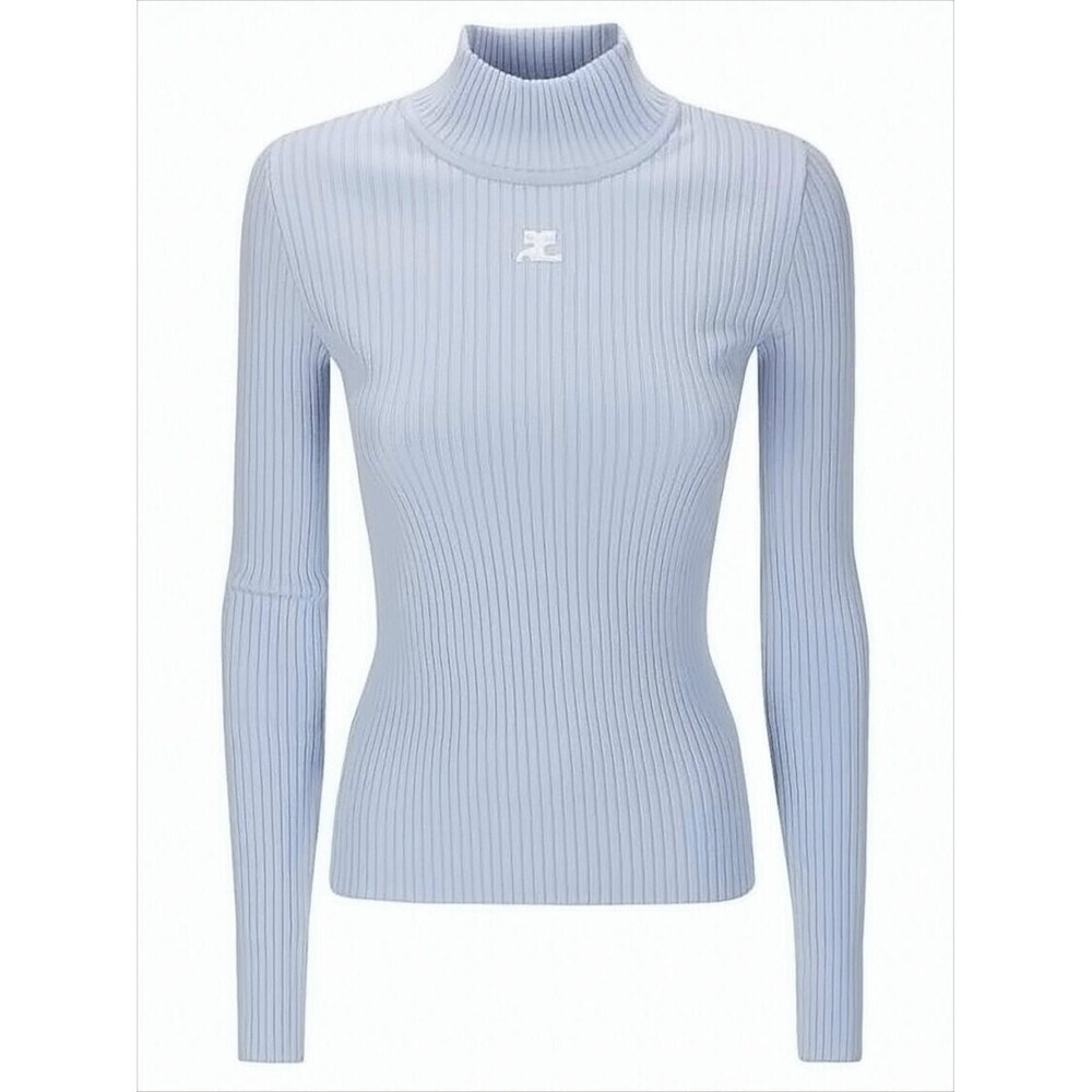 COURRÈGES Ribbed High Neck Sweater With Subtle Logo